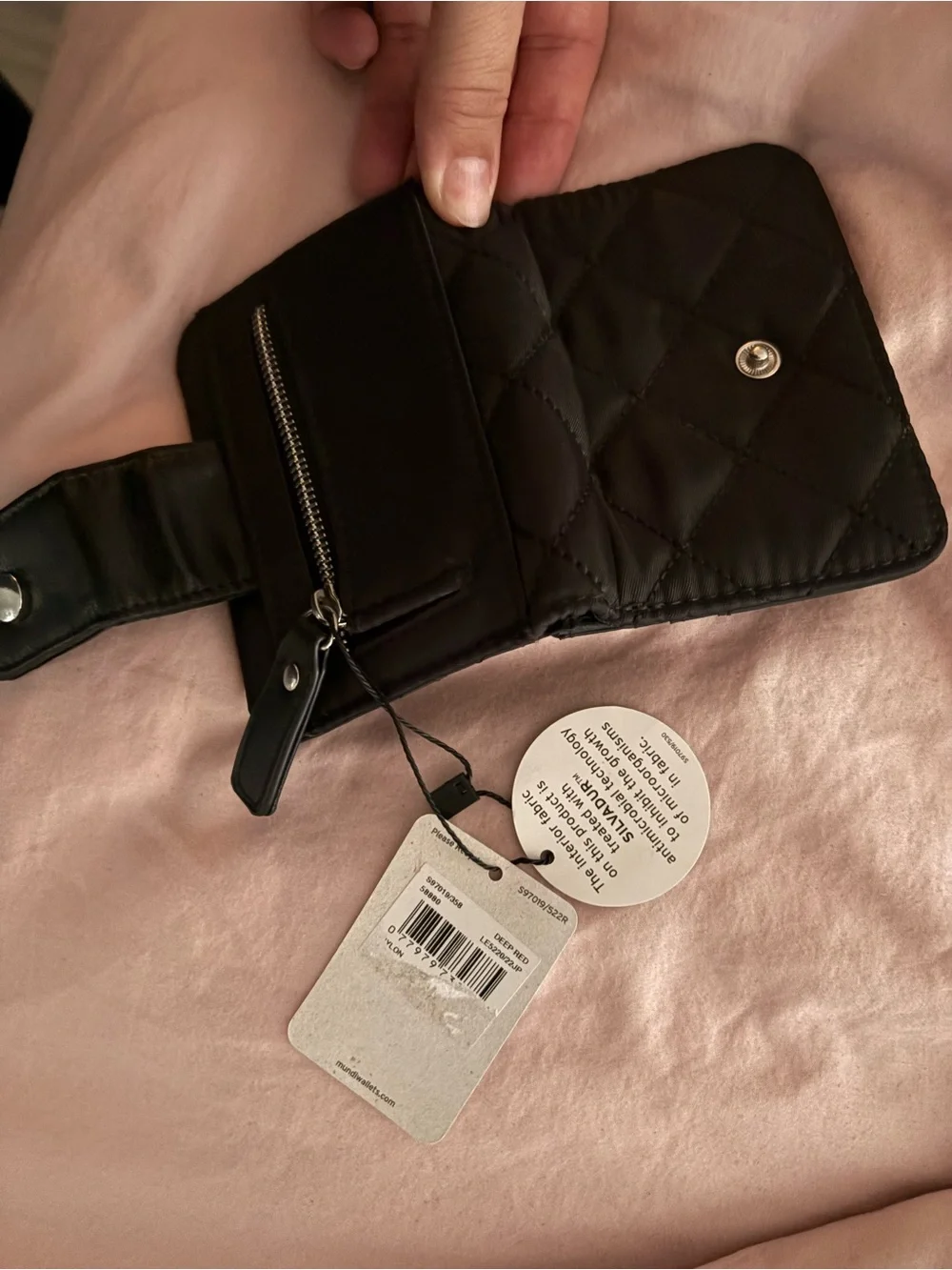 mundi Black Trifold Vegan Leather Wallet with Snap Closure
